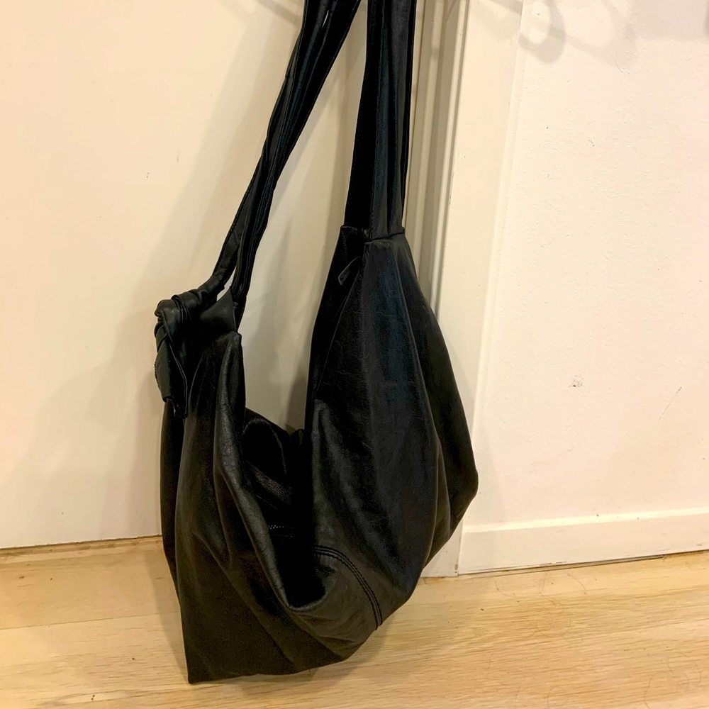 Large black leather crossbody bag